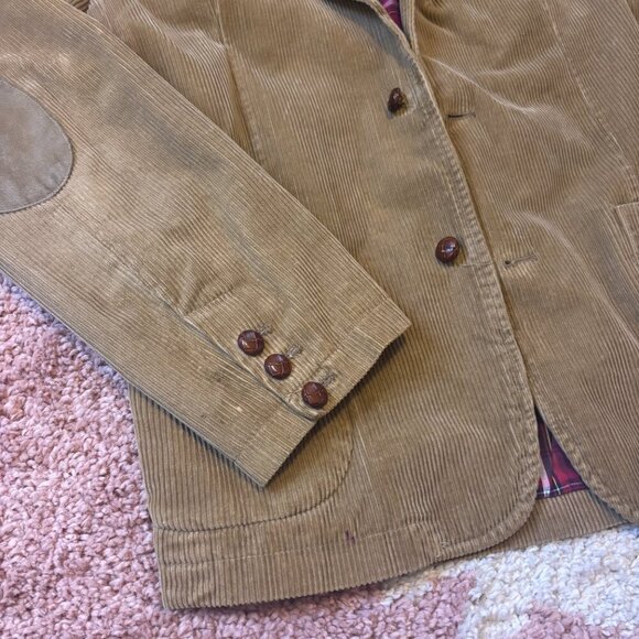 American Eagle Corduroy Jacket Mens XL Beige Tan Two Button Elbow Pad Preppy - Picture 2 of 6